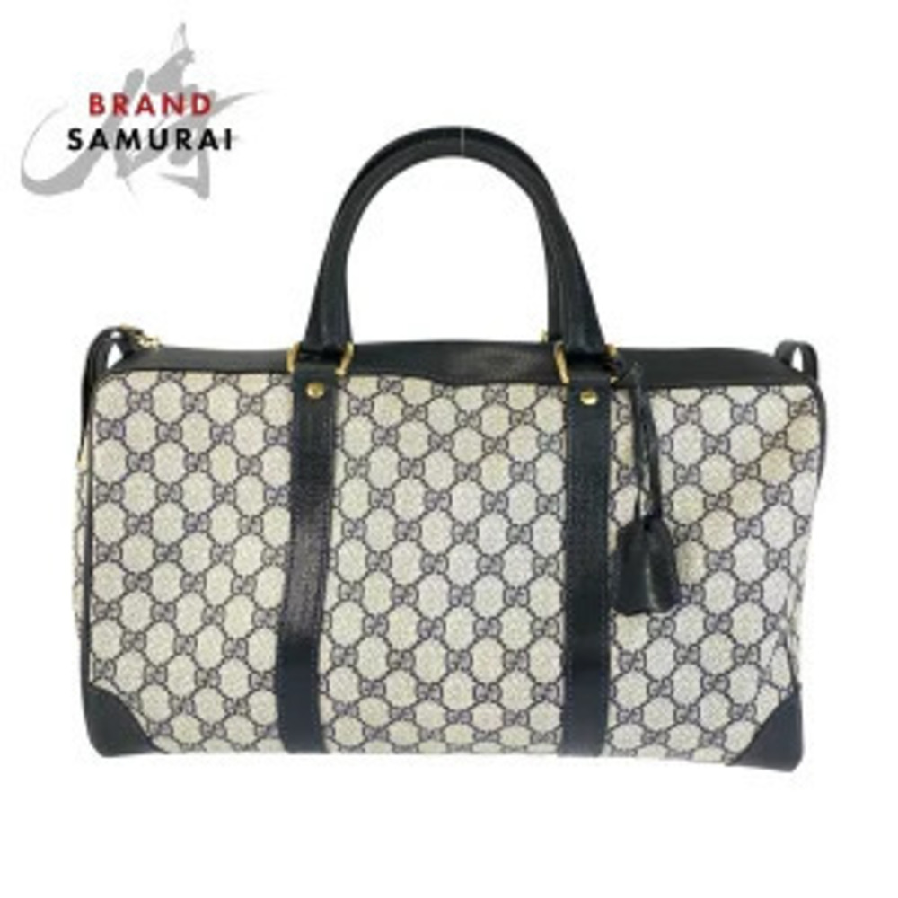 Gucci GG Supreme Navy Blue gray leather Boston bag